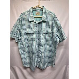 Lake Trail Mens Plaid Short Sleeve Button Up Shirt XXXL Aqua Blue Outdoor